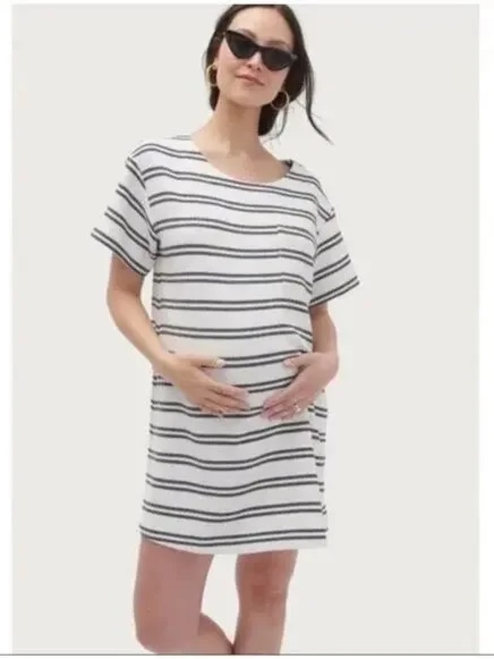 Hatch Cream and Black Textured Knit Mini T-shirt Dress